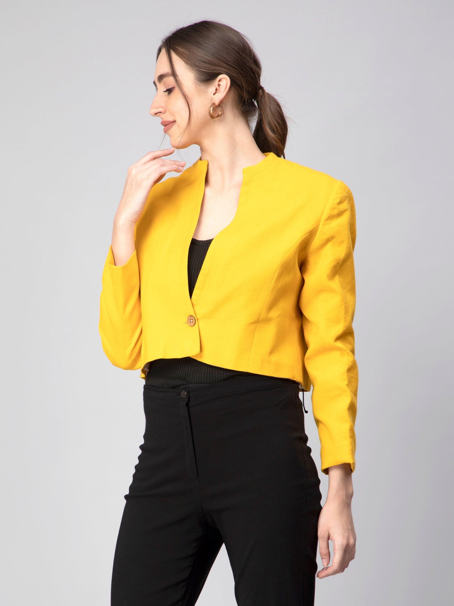 Vibrant Yellow Solid Cropped Blazer
