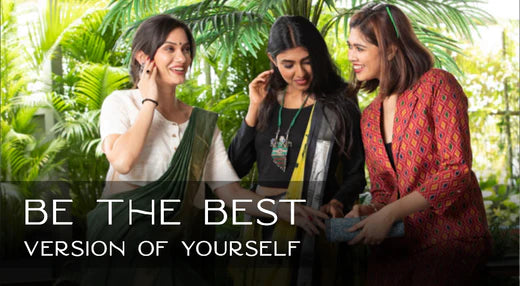 A beautiful image of three women showcasing business formals for women including sarees and co-ord set