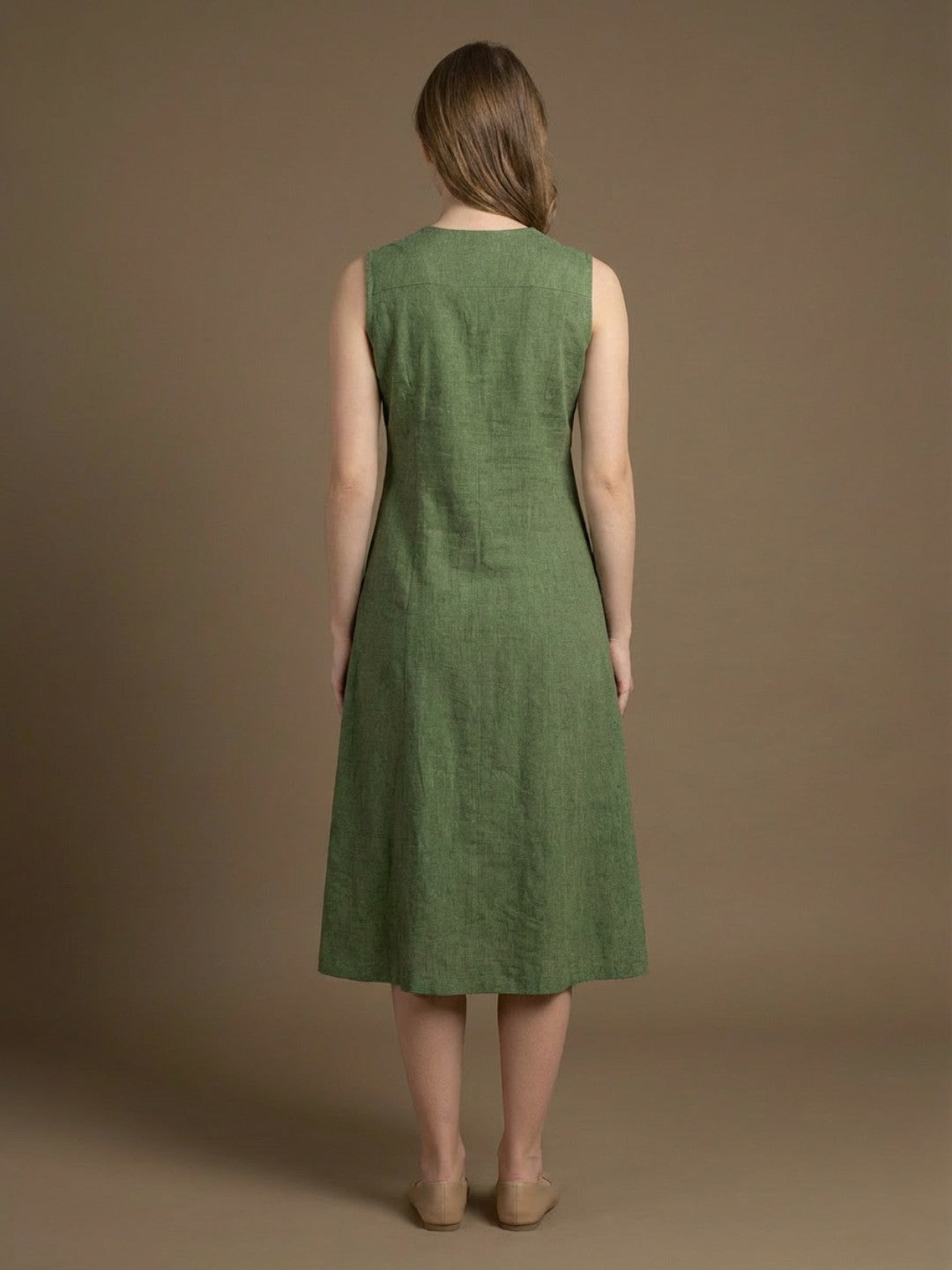 Indyvarna VEDA Handcrafted Cotton Dress- Moss Green