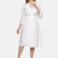 A Line Linen Button Lapel Dress-White