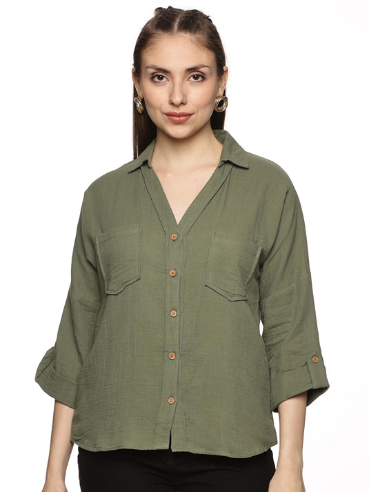 Olive Green Double Layered Trendy Cotton Top