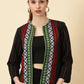 Handwoven Open Front Blazer – Red & Green Border Detail Heritage Weave. Bold Vibes.