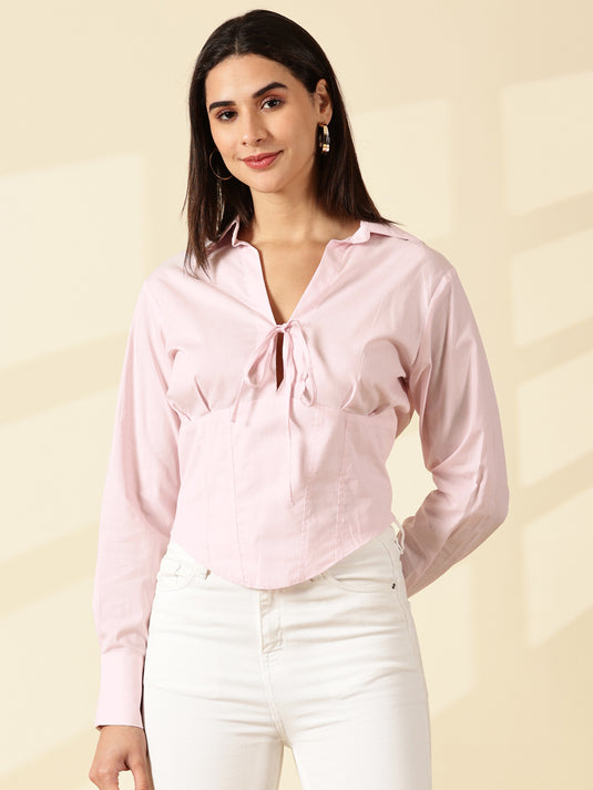 Baby Pink Spread Collar Shirt