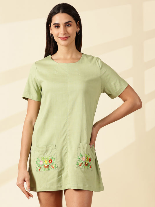 Sage Blossom Pocket Dress