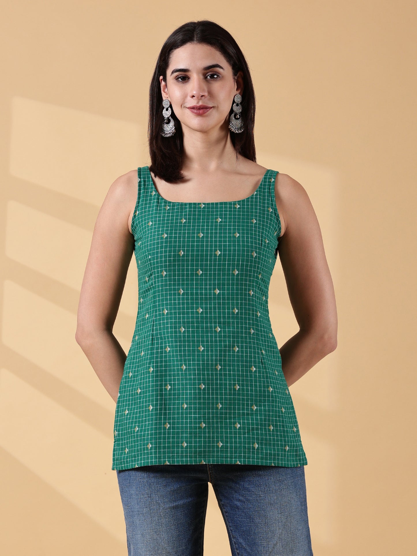 Kiyara Deep U-Back Cotton Kurti -GREEN