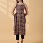 Pramiti Side Slit Kurta -Dark Brown Kalamkari
