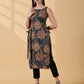 Pramiti Side-Slit Kurta-Deep Teal Earth Handblock print