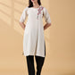 Indyvarna Anvi Cotton Embroidered Kurta- Ivory Bloom