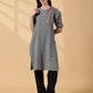 Indyvarna Anvi Cotton Embroidered Kurta – Slate Grey Bloom