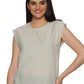 A model in Cotton Drop Shoulder vertical striped Top, a womens workwear is standing against a white background
