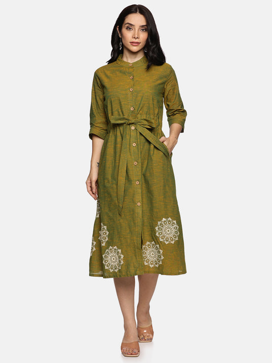 Women Floral Printed Round Neck A-Line Dress