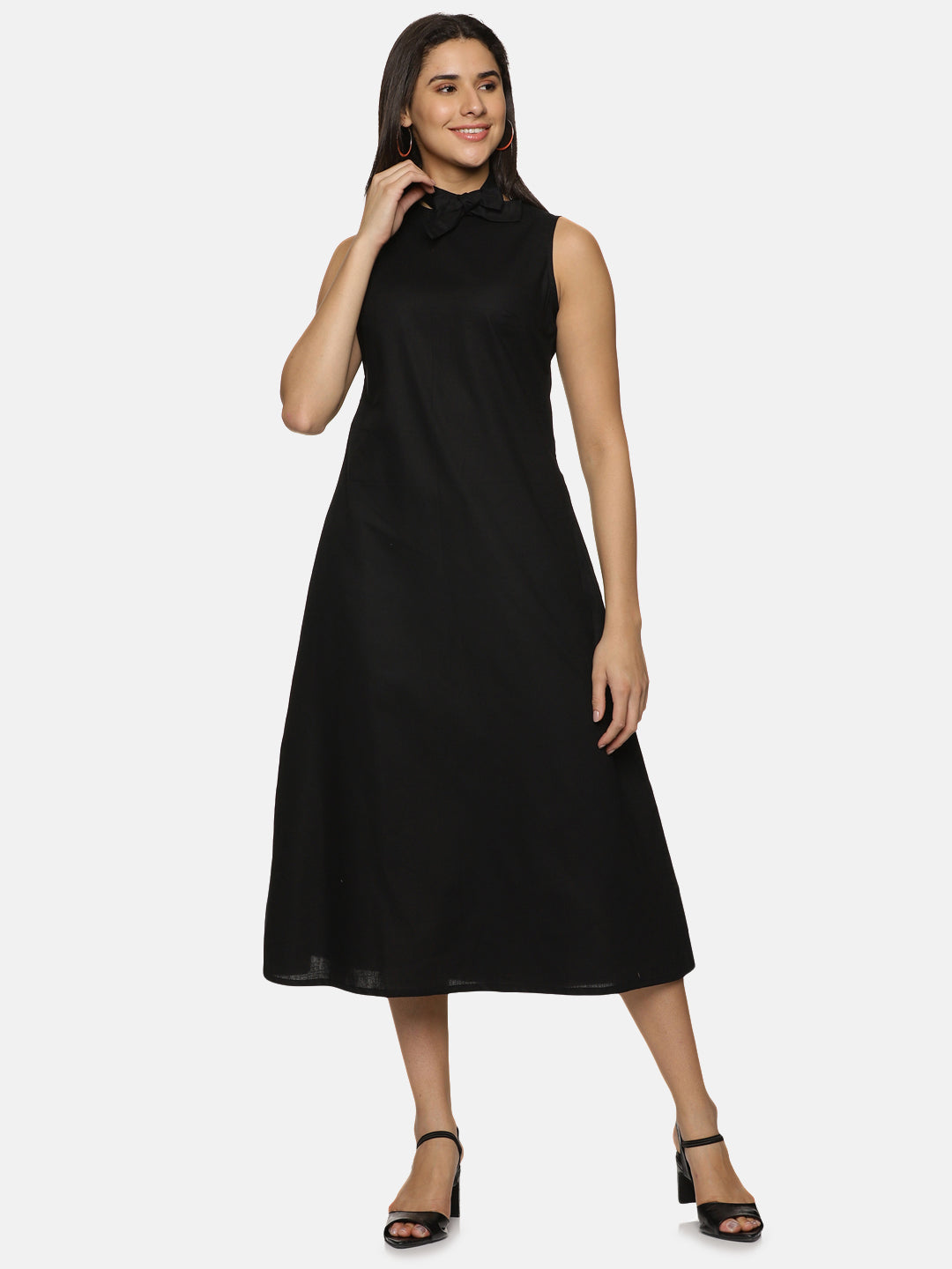 Linen Cotton Simple sleeveless Straight cut Black Dress