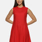 Red Linen Cotton sleeveless knee length Sheath Dress
