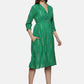 Shirt Collar A-Line Dress-Green