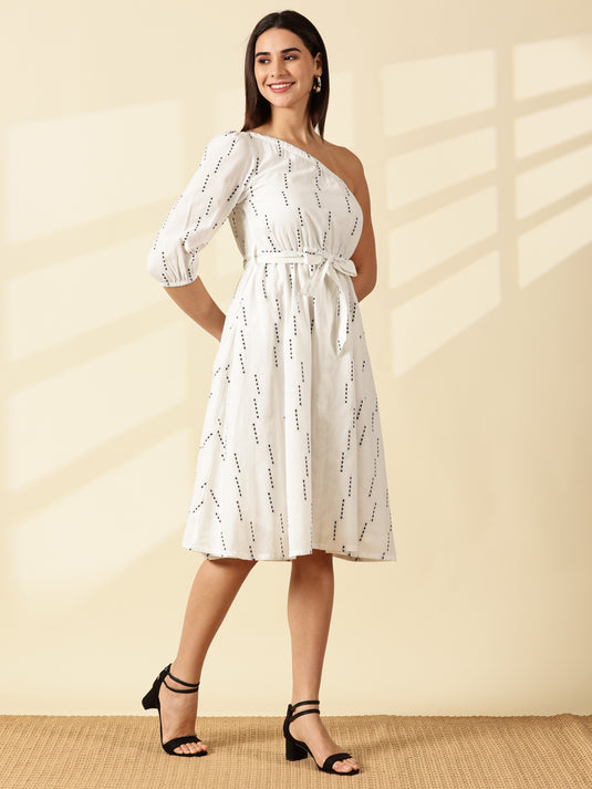 Selene One-Shoulder White Midi Dress