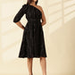 Selene One-Shoulder Black Midi Dress