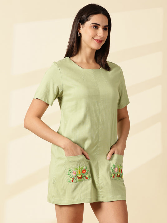 Sage Blossom Pocket Dress