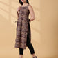 Pramiti Side Slit Kurta -Dark Brown Kalamkari