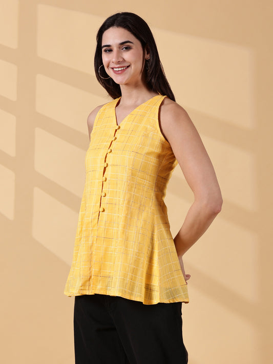 Indyvarna Anagha Halter Cotton Tunic – Sunlit Yellow Grid