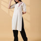 Indyvarna Anvi Cotton Embroidered Kurta- Ivory Bloom