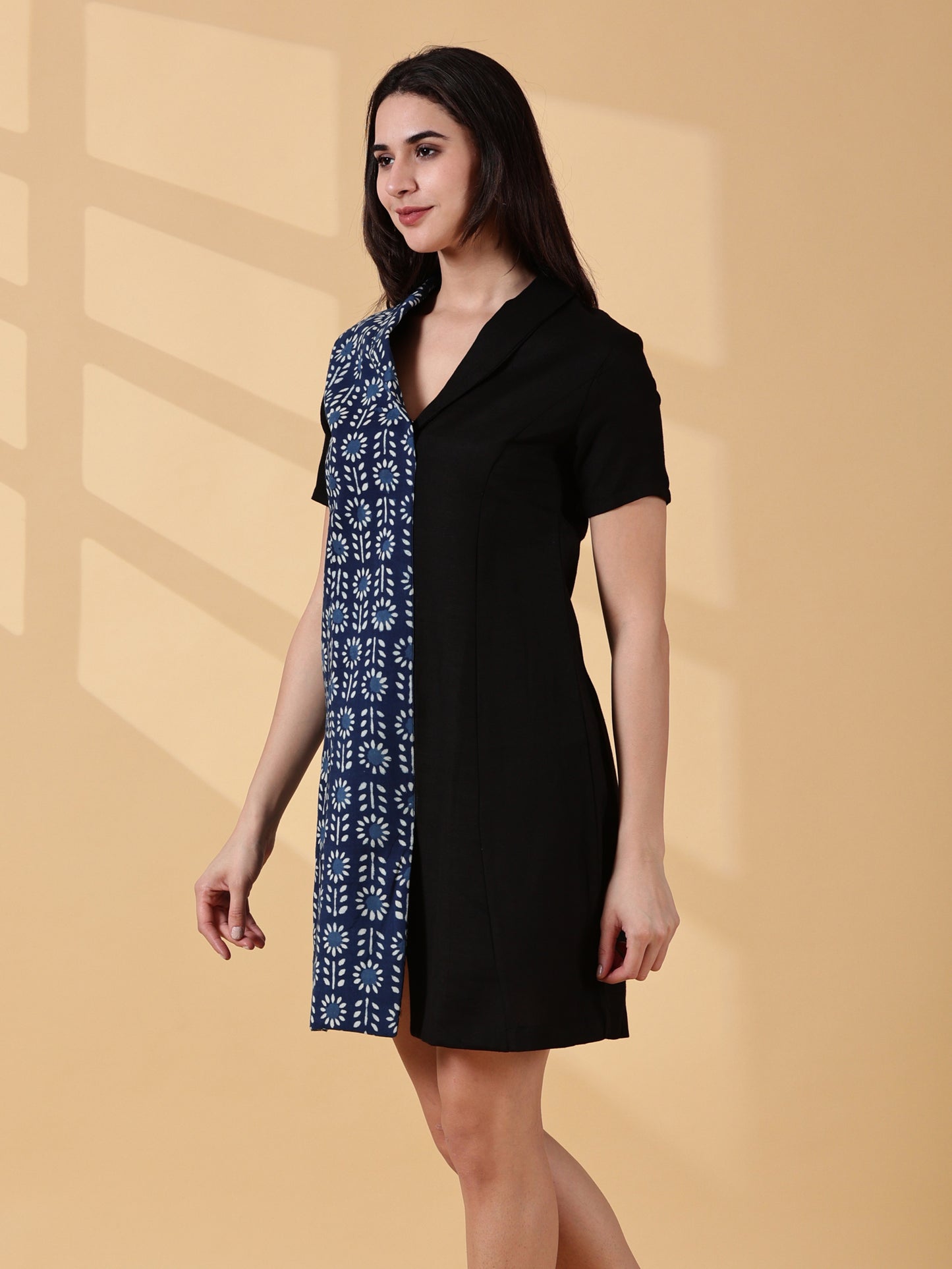 Kaya Half & Half Indigo Cotton Work Dress – Indigo & Black