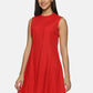 Red Linen Cotton sleeveless knee length Sheath Dress