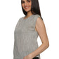 A side profile of lady in Cotton Drop Shoulder Khadi Grey Top, womens workwear 