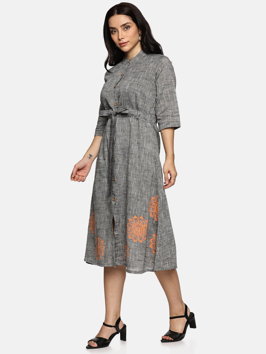 Women Floral Printed Round Neck A-Line Dress