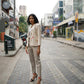 Open Front Cotton Blazer-Sand Beige Hand painted