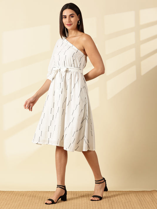 Selene One-Shoulder White Midi Dress