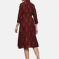 Shirt Collar A-Line Dress- Maroon