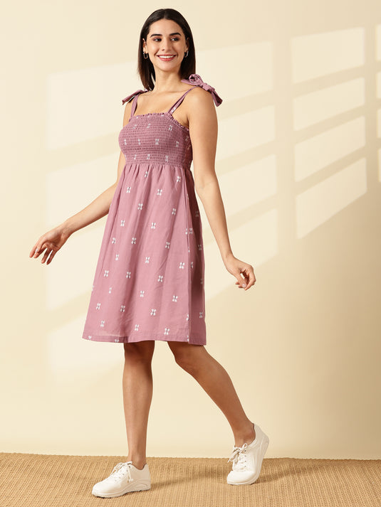 Blush Handwoven Tie-Strap Dress-Dusty Rose