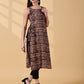 Pramiti Side Slit Kurta -Dark Brown Kalamkari
