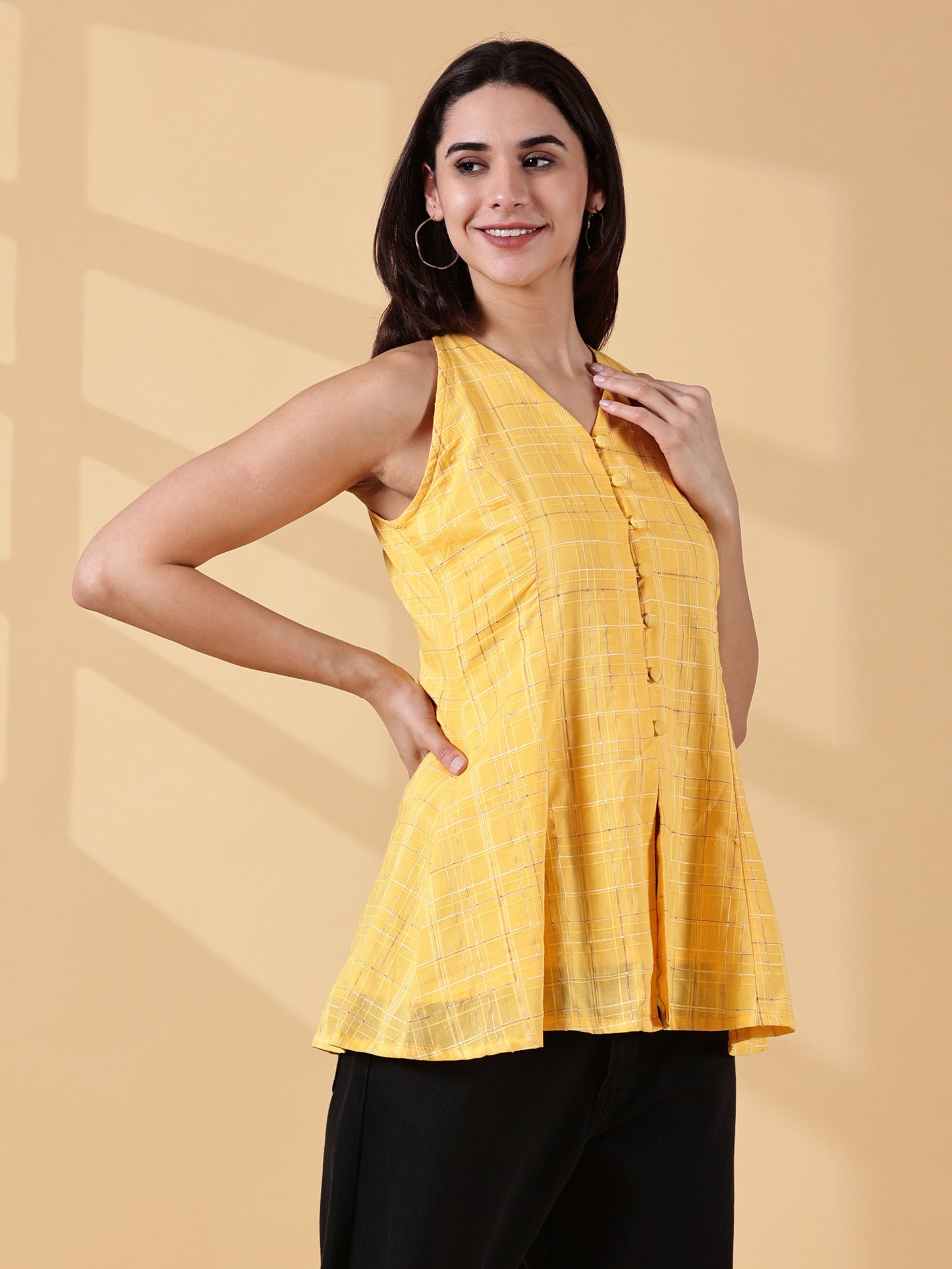 Indyvarna Anagha Halter Cotton Tunic – Sunlit Yellow Grid
