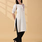 Indyvarna Anvi Cotton Embroidered Kurta- Ivory Bloom