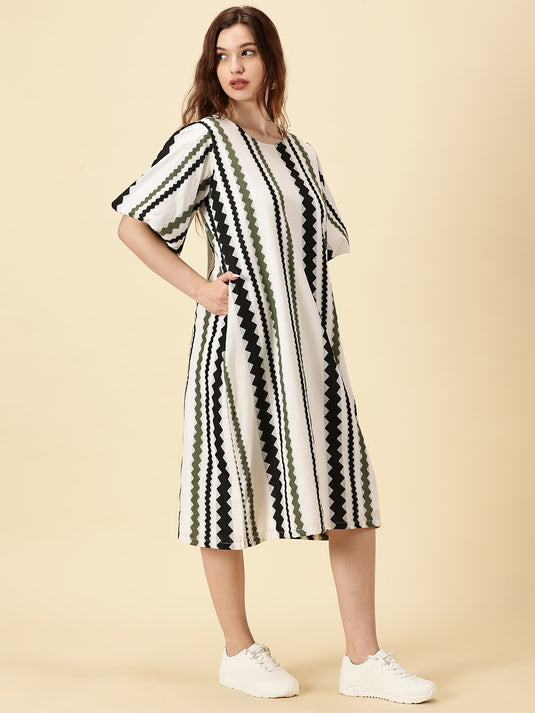 Cotton A-Line Midi Dress Handloom | Breathable Comfort | Everyday Style