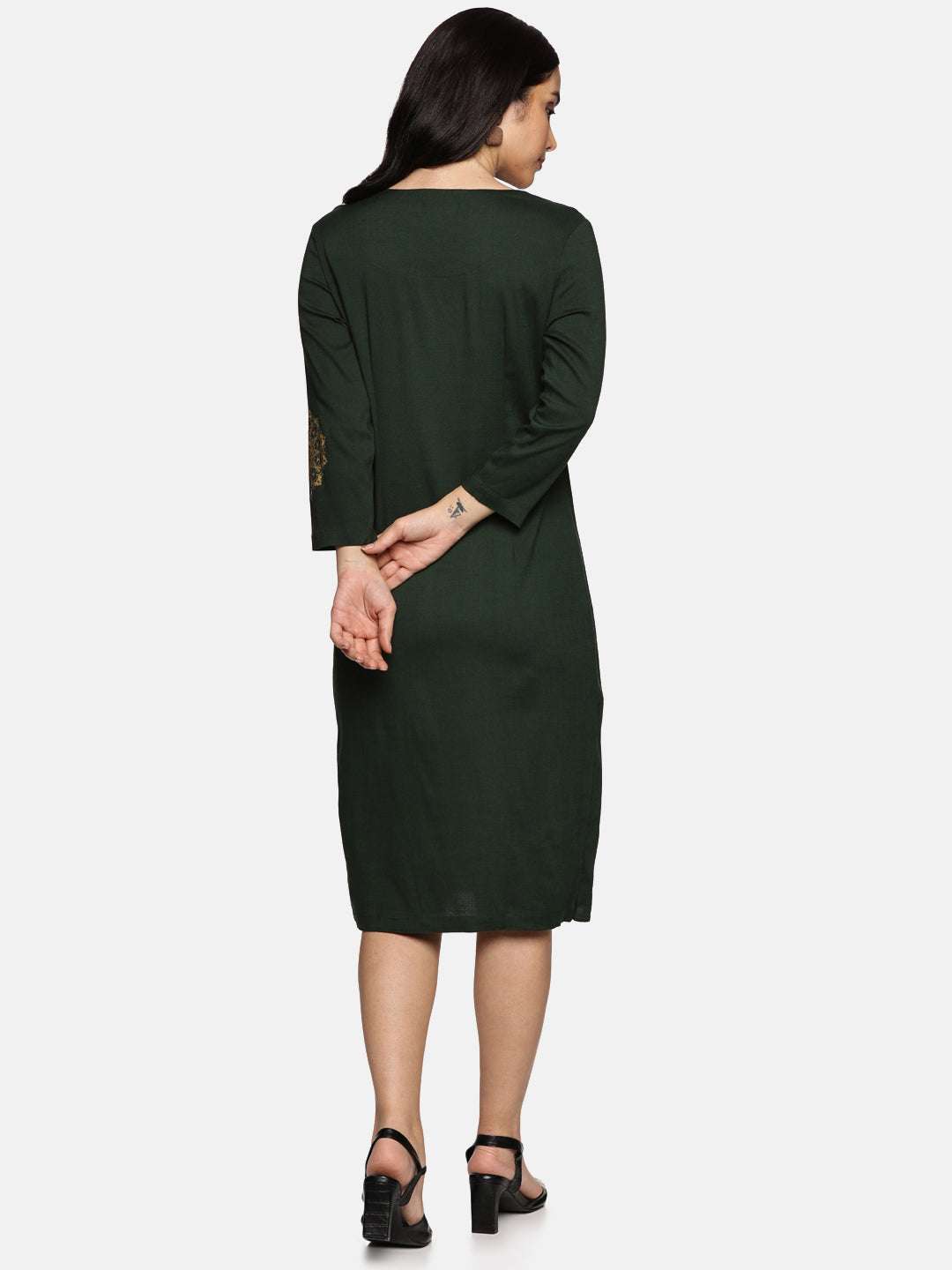 Cotton Lycra Wrap Dress-Olive Green