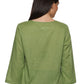 A beautiful back view of lady in Green Asymmetric Neck Side Button Top, womens workwear