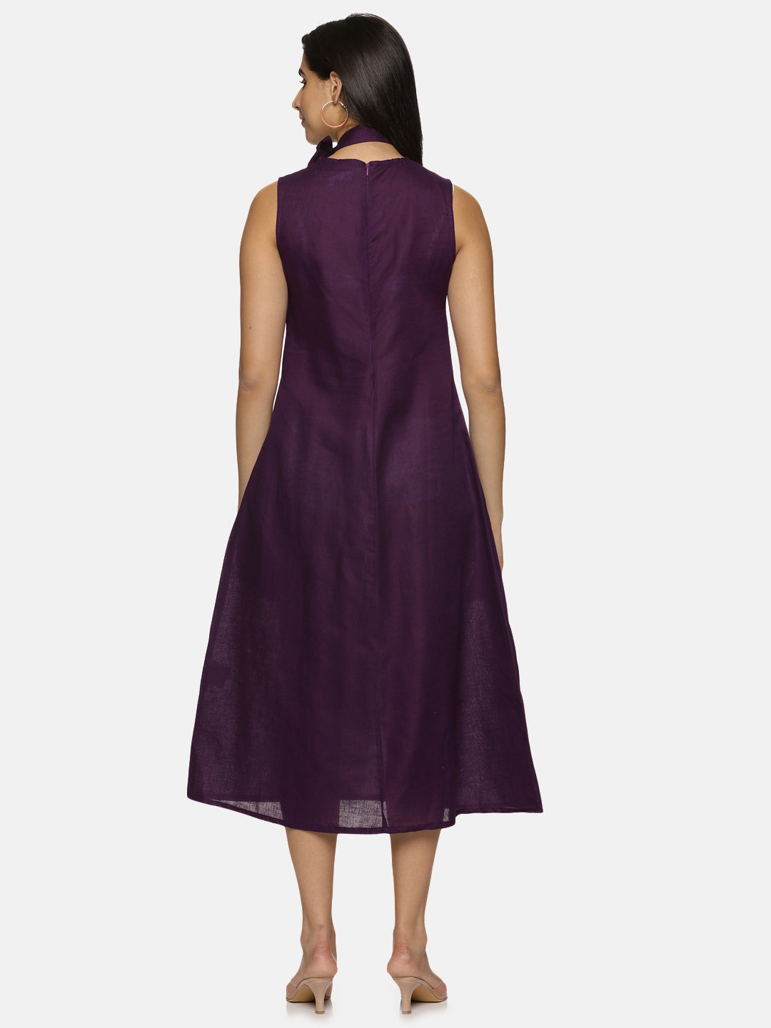Linen Cotton Simple Sleeveless Straight cut purple Dress