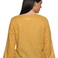 A beautiful back view of lady in Mustard Asymmetric Neck Side Button Top, womens workwear