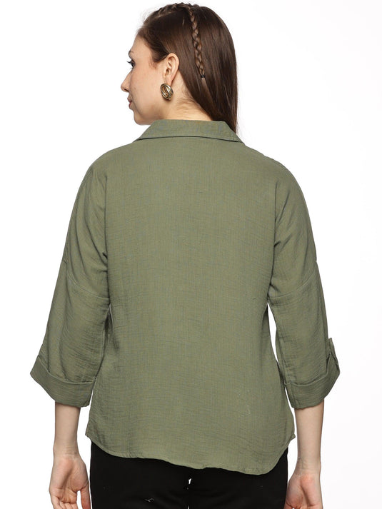 Olive Green Double Layered Trendy Cotton Top