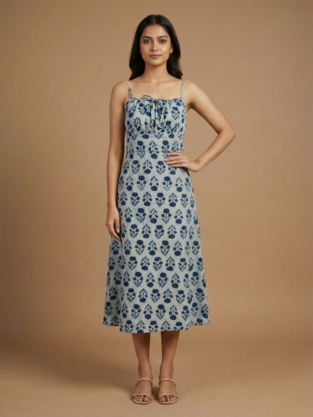 Pure Cotton Organic Block Printed Slip Dress – Indigo Blue