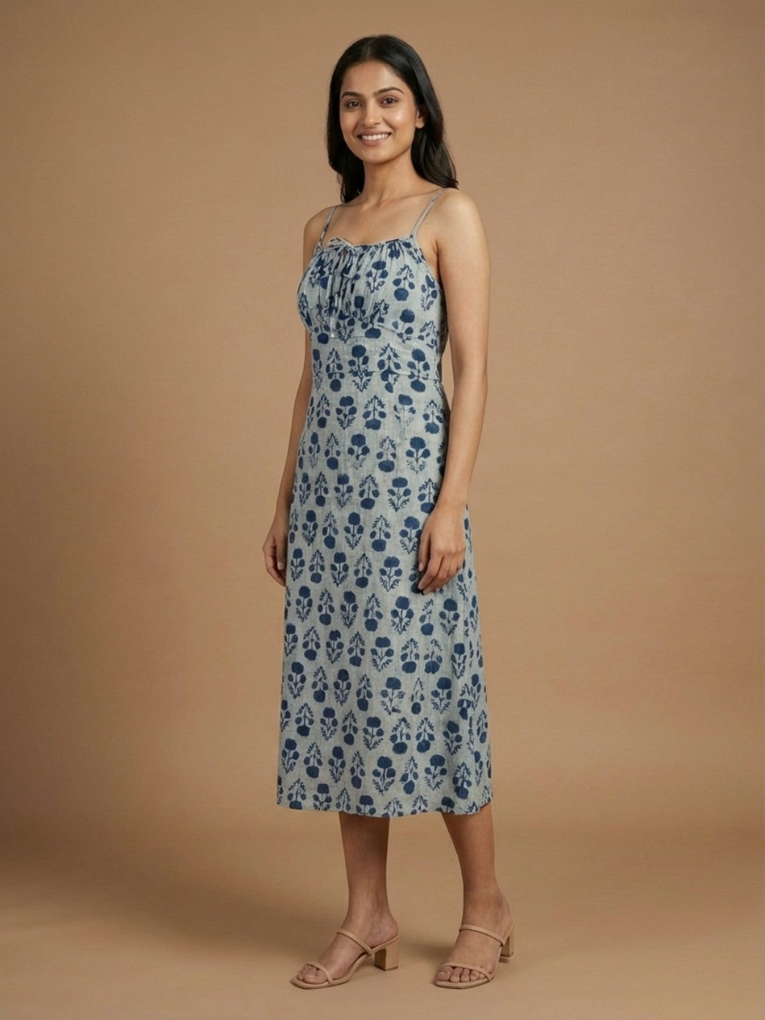 Pure Cotton Organic Block Printed Slip Dress – Indigo Blue