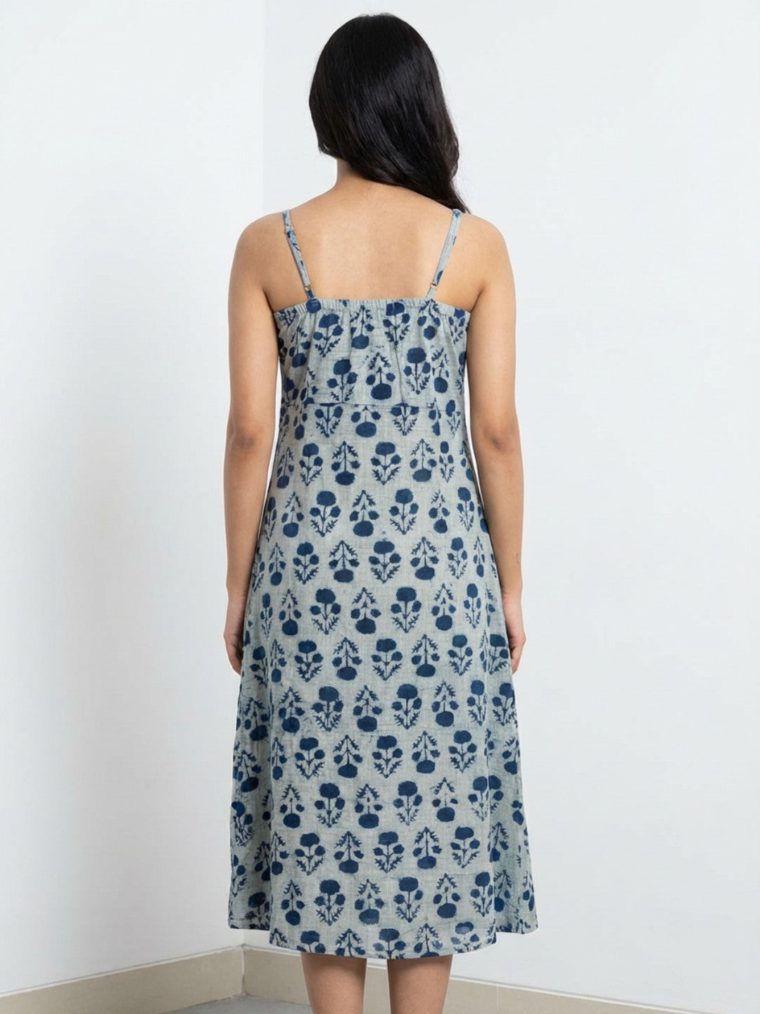Pure Cotton Organic Block Printed Slip Dress – Indigo Blue