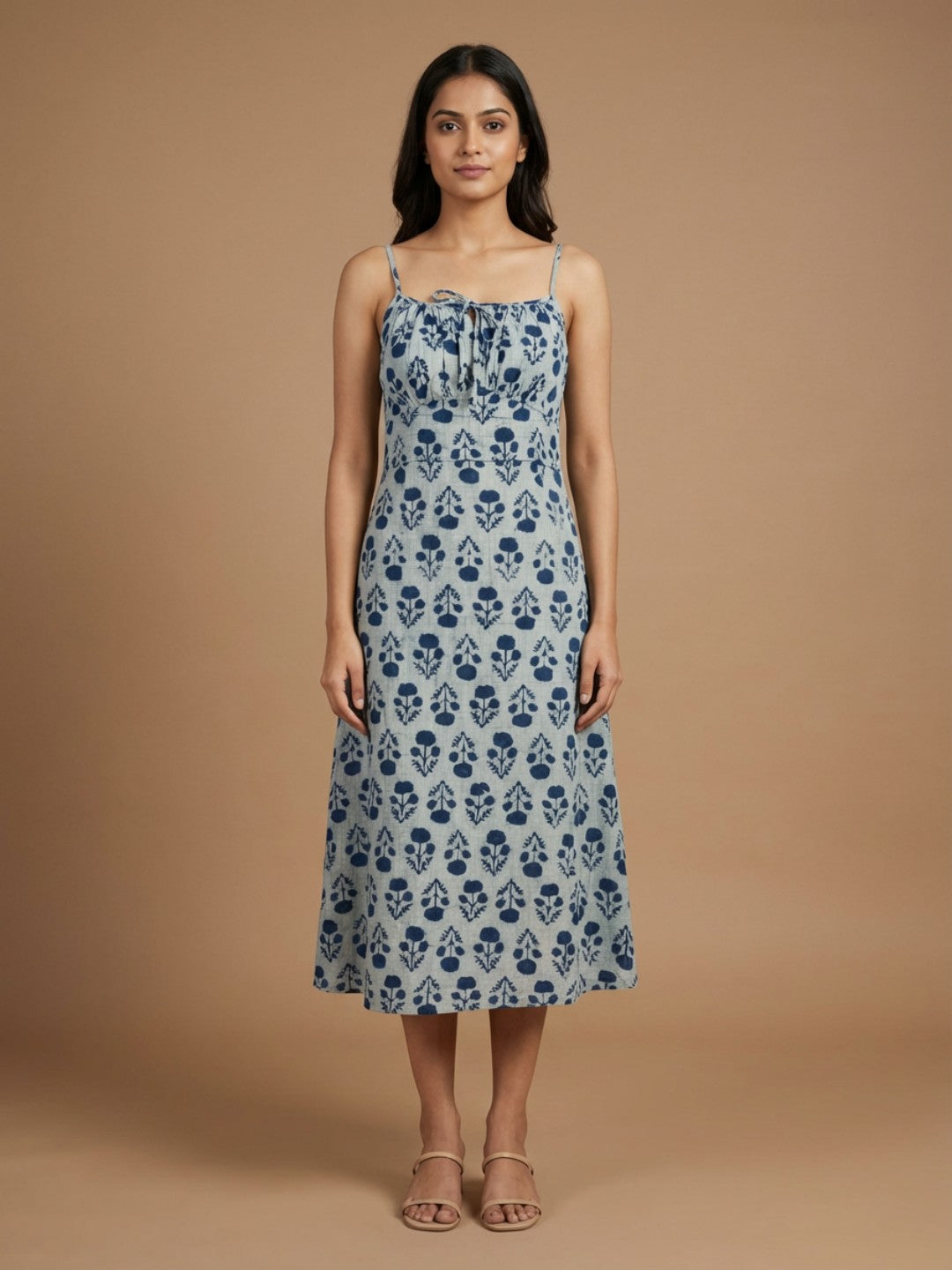 Pure Cotton Organic Block Printed Slip Dress – Indigo Blue