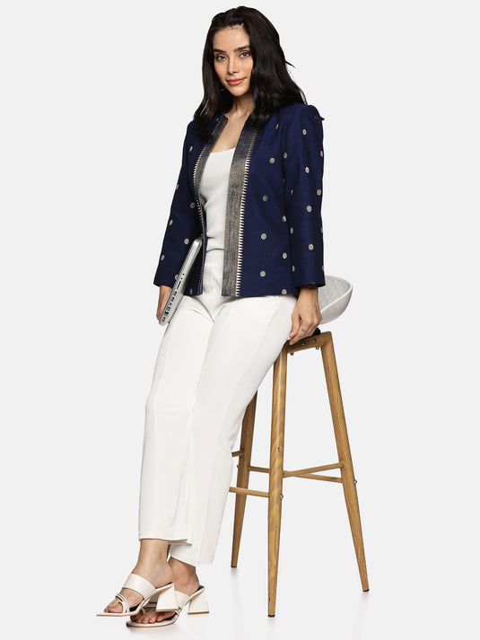 Printed Open-Front Blazer