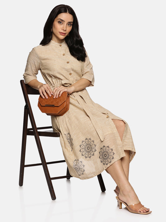 Women Floral Printed Round Neck A-Line Dress