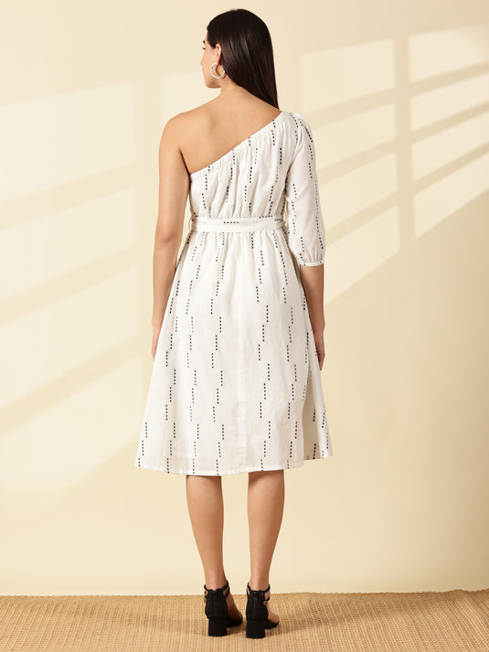 Selene One-Shoulder White Midi Dress