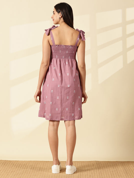 Blush Handwoven Tie-Strap Dress-Dusty Rose