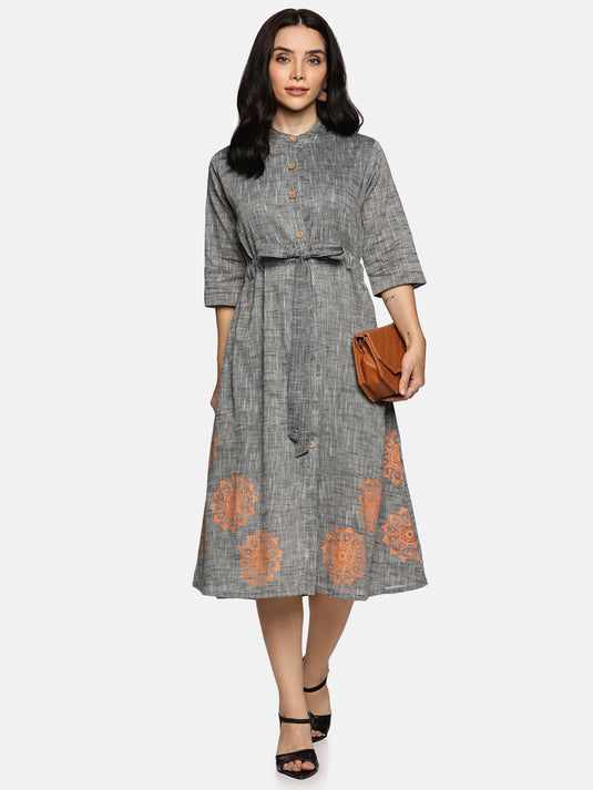 Women Floral Printed Round Neck A-Line Dress